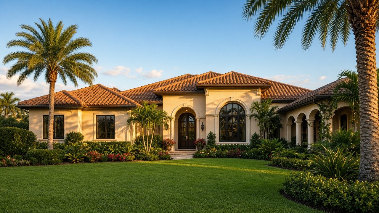 Mediterranean home with terracotta clay tile roof