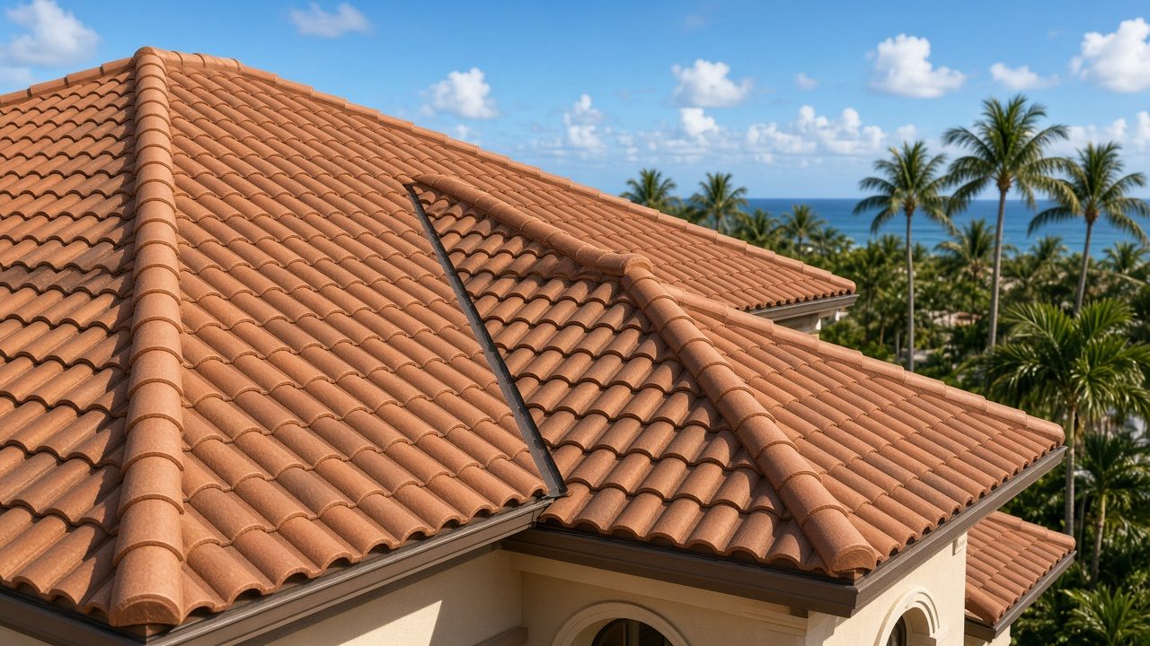 Close-up of clay tile roof craftsmanship